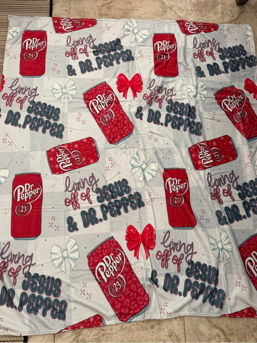Dr Pepper and Jesus plush blanket
